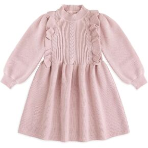 Simplee kids Baby Little Girls' Long Sleeve Dress Cable Knit Sweater Lace Dress for Grils 2T