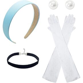 Princess Accessories for Women Blue Headband Black Velvet Choker Pearl Earrings White Gloves Halloween Costume Birthday Party