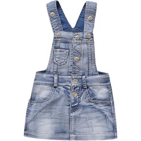 KIDSCOOL SPACE Baby Girls Overalls Jean Dress, Flower Embroidered Double Color Spliced Tulle Skirts