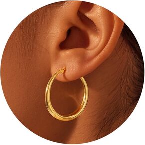 Gold Hoop Earrings for Women Large 14K Gold Plated Hoop Earrings Lightweight Thin Silver Hoop Earrings for Women Jewelry Gifts 30/40/50mm