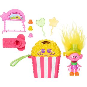 Mattel DreamWorks Trolls Fun Fair Surprise FairFest Small Doll & 10 Accessories, Carnival Food Popcorn Theme with Queen Poppy