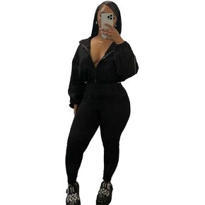 Uni Clau Womens 2 Piece Outfit Tracksuit Zip Up Long Sleeve Drawstring Crop Jacket Top Bodycon Leggings Pants Sets Sweatshirt