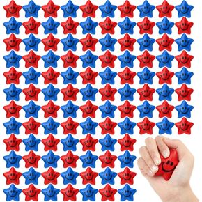 Honoson 108 Pcs Star Smile Face Stress Balls Bulk Mini Foam Star Stress Relief Balls Red and Blue Squeeze Stress Ball Star Party Favors for Boys Girls Adults School Carnival Reward Supply