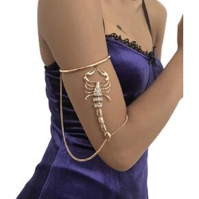 Jumwrit Arm Bracelet Upper Arm Rhinestone Spider Arm Bangle Arm Cuff Bracelet Tassel Chain Armlet Accessories for Women Girls（Gold）