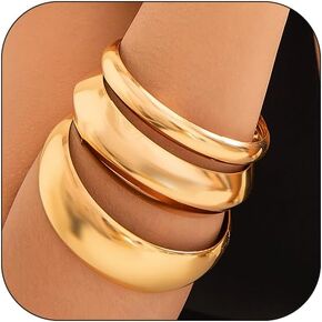 CJIAYUJEW 3PCS Chunky Gold Bangle Bracelets for Women Gold Wide Chunky Cuff Bracelets Hammered Wrist Cuff Wrap Bracelet Set for Women
