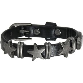 LUBINGSHINE Punk Leather Cuff Bracelet Alloy Star Studded Bracelets Belt Buckle Gothic Leather Wristband for Men Women