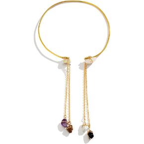 COLORFUL BLING Minimalist Punk Spiral Coil Upper Arm Cuff Natural Stone Tassel Fringe Open Arm Bracelet Armlet Adjustable Wrap Armband Bangle for Women