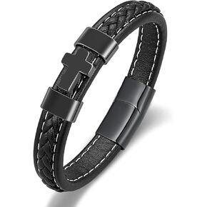 RIPFEVURN Cross Cremation Jewelry Black Urn Bracelet for Ashes for Women Men Memorial Ashes Leather Cuff Bangle Bracelet