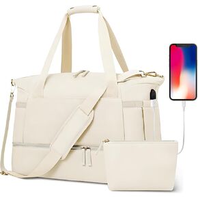 قطعتان من حقيبة عطلة نهاية الأسبوع للنساء، حقيبة سفر لطيفة مع حجرة للأحذية، حقيبة أدوات الزينة لصالة الألعاب الرياضية باللون البيج لحمل الأمتعة، والولادة في المستشفى، وتوصيل العمالة، والطائرات in Kuwait