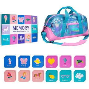 حقيبة Wildkin Overnighter Duffel ولعبة مطابقة الذاكرة للفتيات (72 قطعة) الحزمة: إطلاق العنان للمغامرات الذهنية - احزمها والعب من أجل متعة لا حدود لها (مقاييس حورية البحر) in Kuwait