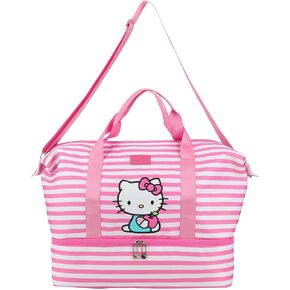 Bioworld Hello Kitty Character 17" Pink & White Striped Duffle Bag
