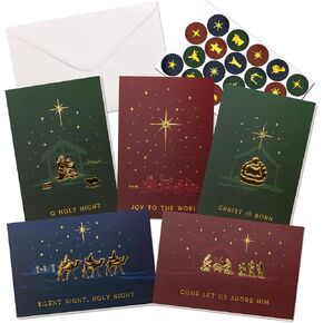 ZICOTO Beautiful Christmas Cards Set of 20 with Religious Designs - Incl. Bulk Envelopes, Matching Stickers And Storage Box - Perfect to Send Warm Holiday Wishes to Friends and Family