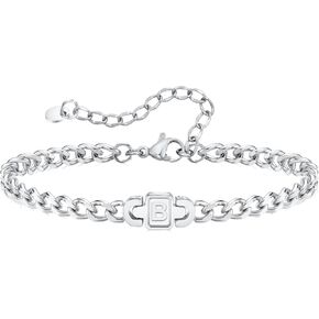 Tempbeau Initial Bracelets for Men Women - Personalized A-Z Letter Stainless Steel Cuband Link Chain Bracelet Christmas Birthday Valentines Day Trendy Jewelry Gifts Ideas for Boyfriend Teen Boys Girls
