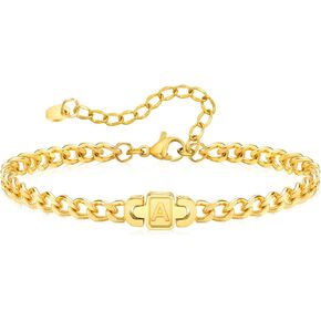 Tempbeau Initial Bracelets for Men Women - Personalized A-Z Letter Stainless Steel Cuband Link Chain Bracelet Christmas Birthday Valentines Day Trendy Jewelry Gifts Ideas for Boyfriend Teen Boys Girls