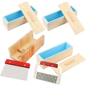 Premium Soap Making Kit with 3PCS 42oz Silicone Moldss & Wooden Box & Two Cutter, Complete Crafting Set for Pour or Cold Process Soap, by GNIEMCKIN