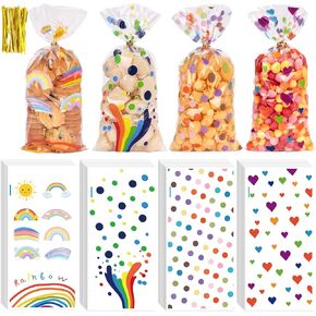 Larcenciel 100 Pieces Fall Thanksgiving Cellophane Bags, Pumpkin Turkey Clear Candy Bags with Ties, Orange Plastic Treat Bags Goodie Bags for Cookie Chocolate Snack, Autumn Party Favor Bags Gift Bag
