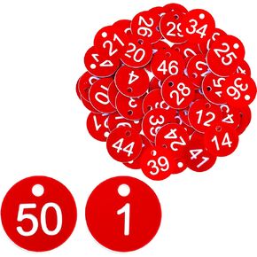 Jeffdad 1-50 Number Tags, Plastic ID Number Hang Tags with Hole, Engraved Round Numbered Marking Identification Tags, Key Box Cabinet Organized Coding Tag(Black)