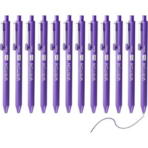 Writon Retractable Gel Pens, Comfort Barrel, 0.7mm Fine Point, Purple Ink, 12 Pack …