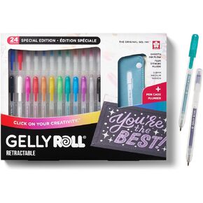 SAKURA Gelly Roll Retractable Gel Pens Colored - Assorted Gel Color Pens with Different Effects - 08 Medium Point Ink Pen for Journaling, Art, or Drawing - 1 Pen Case - Assorted Colored Ink - 24 Pens
