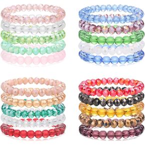 8mm Beaded Bracelets Bulk Stone Crystal Bracelet for Women Stretch Elastic 20pcs Set