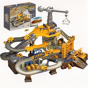 Construction Vehicle Toys Race Car Track for Kids Age 3-8 Train Set Best Birthday Gift with 4 Mini Engineering Cars