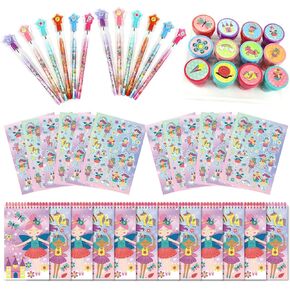 TINYMILLS Magical Fairy Princess Fairies Birthday Party Favor Set (12 multi-point pencils, 12 stampers, 12 sticker sheets, 12 small spiral notepads)