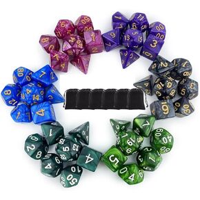 DND Dice Sets(35pieces) with Black Pockets, Complete Flash-Colors polyhedral Dice Sets of D4 D6 D8 D10 D% D12 D20 Great for Dungeons and Dragons RPG MTG Rolel Playing Table Games