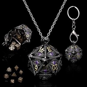 ManChDa Mini Metal DND Dice Set Hollow D20 Necklace Dice DND Case Metal Dice Set DND Keychain 7PCS Dice Set Bronze Green