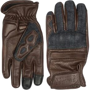 Vance Leather USA Denim & Leather Motorcycle Gloves (Brown) with Mobile Phone Touchscreen
