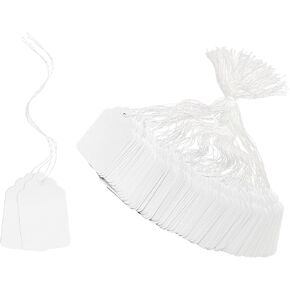 ZUFECY 400Pcs White Paper Tags, White Price Gift Tags with String, Lace Blank Tags for Arts Crafts Holiday 200 White Price Display Tags with String for Jewelry, Clothing - 1.38 x 0.87 Inches