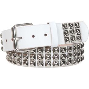 beltiscool 1 3/4" Snap On Three Row Punk Rock Star Metal Silver Studded Solid Leather Belt