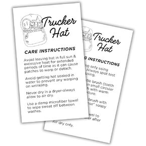Trucker Hat Care Washing Instruction Cards | 50pk 2x3.5" Patched Patches Bulk for Cap Hat Bar Chains Charms Press Iron On Chic Trendy Western Supplies