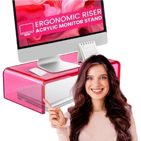 Acrylic Monitor Stand, Pink Computer Riser, Pink Desk Riser, Pink Acrylic Laptop Stand, Acrylic Monitor Stand for Desk, Pink Monitor Stand, Monitor Riser Light Pink
