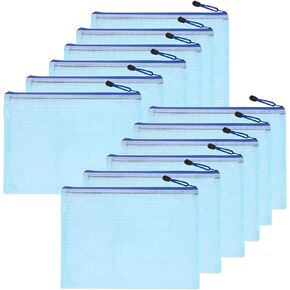 12PCS Mesh Zipper Pouch Document Bag, PVC A4 File Folders Plastic Zip, Waterproof Puzzle Bags for School and Office Supplies, Business Receipts, Magazine, Toys, Cosmetics,Travel Accessories