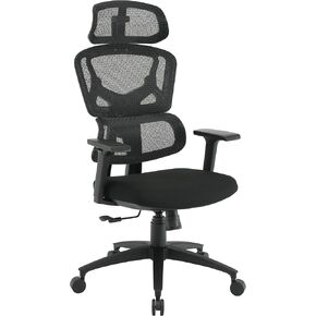 Office Star Executive Seating Mesh Back with Fabric Seat Adjustable Manager's Office Chair, Adjustable Arms, Nylon Base, Headrest, Black