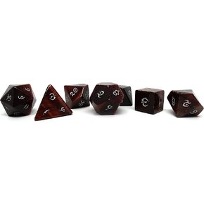Stone Dice Collection - 7 Piece Collection of Semi Precious Stone Dice with Elvenkind Font (African Bloodstone)