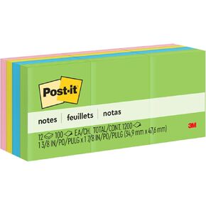 Post-it Notes, 1 3/8 in x 1 7/8 in, 12 Sticky Notes Pads, 100 Sheets per Pad, Floral Fantasy Collection, School Supplies and Oﬃce Products
