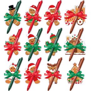 Pasimy 24 Sets Christmas Sticky Notes and Pens Ribbons Xmas Winter Gifts for Students Coworkers in Bulk Gingerbread Reindeer Notepad Pack for Holiday Party Favors Class Prize Goodie Bags (Brown,Xmas)