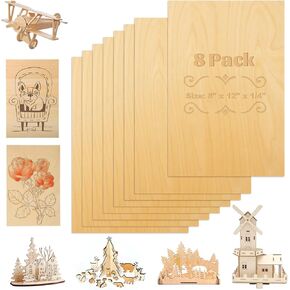 8PCS Baltic Birch Plywood 1/4" x 11.8" x 11.8" Birch Sheets B/BB Grade Birch Wood Sheets Plywood for DIY Arts and Crafts, Drawing, Painting, Wood Engraving, Wood Burning and Laser Projects