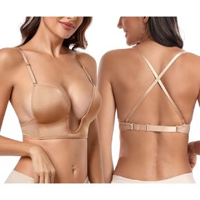 Wekofi Women’s Deep V Plunge Convertible Sexy Low Back Clear Straps Backless Magic Wire Bra