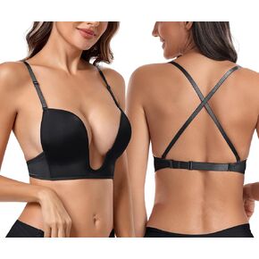 Wekofi Women’s Deep V Plunge Convertible Sexy Low Back Clear Straps Backless Magic Wire Bra