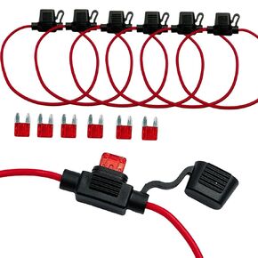 6 Pack Inline Fuse Holder Tinned Copper Marine Wire Waterproof Automotive Blade Car Fuse Holder Relay with 40 AMP Fuse Holder 10 AWG