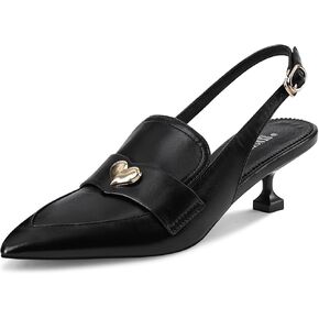 Women Slingback Kitten Heels Pointed Toe Splicing Heart Buckle Pumps Vintage Dress Office Shoes
