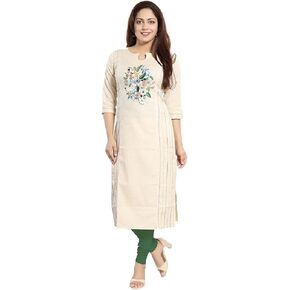 DREAM & DZIRE Kurta for Women in Plus Size Kalamkari Embroideried Long Round Neck Straight fit.