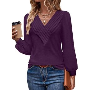Women's Long Sleeve Shirts Dressy V Neck Business Casual Blouses Fall Clothes