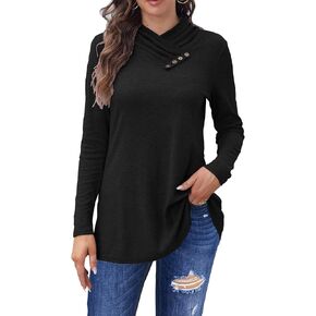 Bluetime Women's Cowl Neck Shawl Wrap Collar Button Long Sleeve Tunic Tops Shirts Light Thin Sweaters