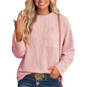 Women's Long Sleeve Tops Dressy Casual Loose Crewneck Trendy Textured Solid Color Fall Tunic Shirts Work Blouses 2024