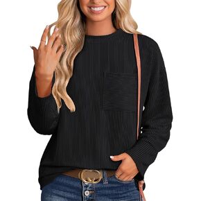 Women's Long Sleeve Tops Dressy Casual Loose Crewneck Trendy Textured Solid Color Fall Tunic Shirts Work Blouses 2024