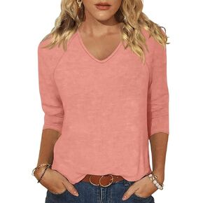 EADINVE Womens V Neck 3/4 Sleeve T Shirts Casual Basic Summer Tees Shirts Loose Fit Tunic Tops Fall Pullover