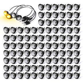 3/4 Inch Round Clear Lens Amber 3 LED Side Marker Lights Clearance Indicator Lights with Grommets Truck Trailer RV ATV SUV 12V DC Plugs